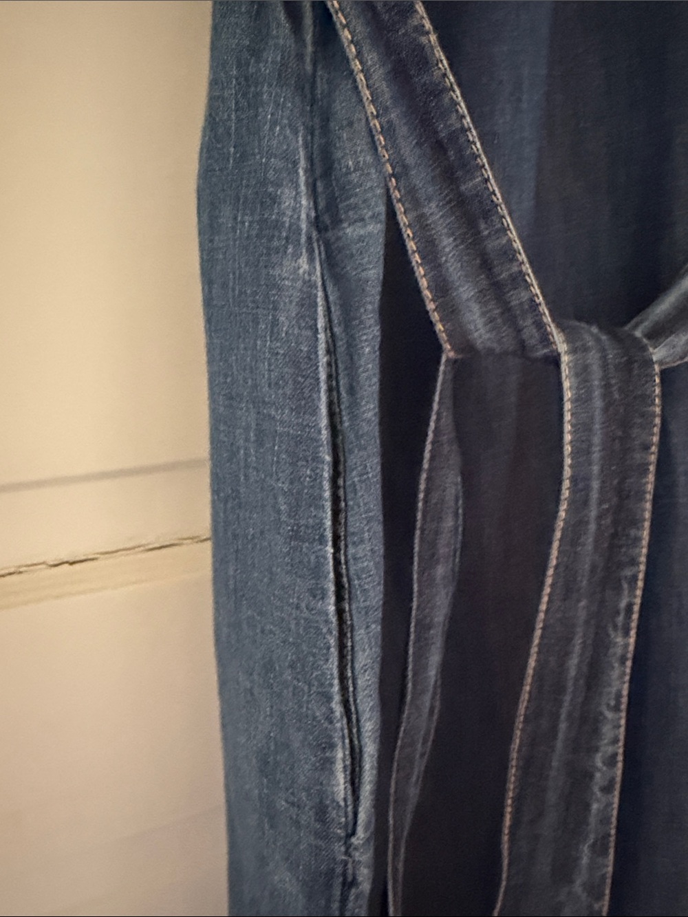 Tommy Hilfiger Sleeveless Denim Midi Dress in Dark Blue with Tie Waist - Picture 8 of 13